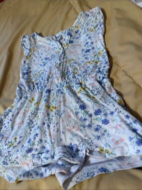 Old Navy White Floral Baby One-Piece Romper with Blue and Yellow Flowers
